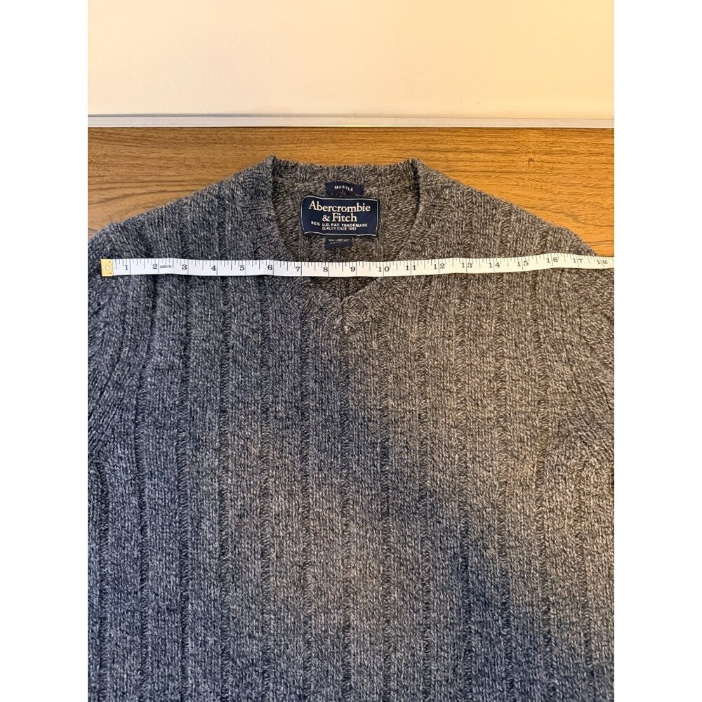 Vintage 90s Abercrombie & Fitch Sweater Men M Gray Wool Blend Muscle Cable Knit - Picture 5 of 8